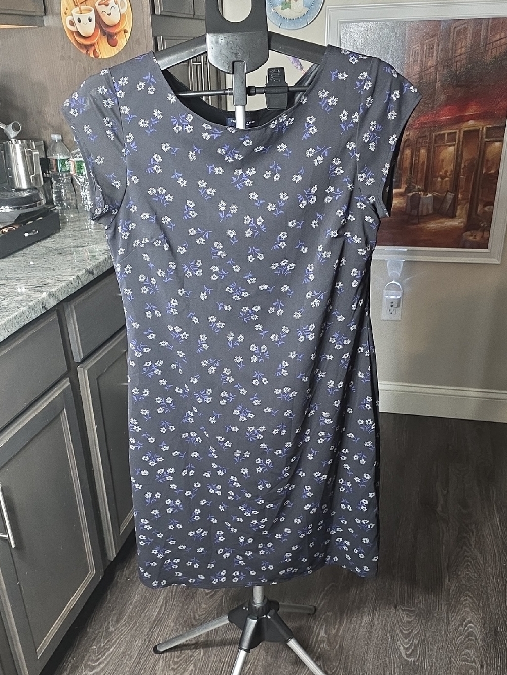 The Limited Navy Blue Floral Cap-Sleeve Shift Dress